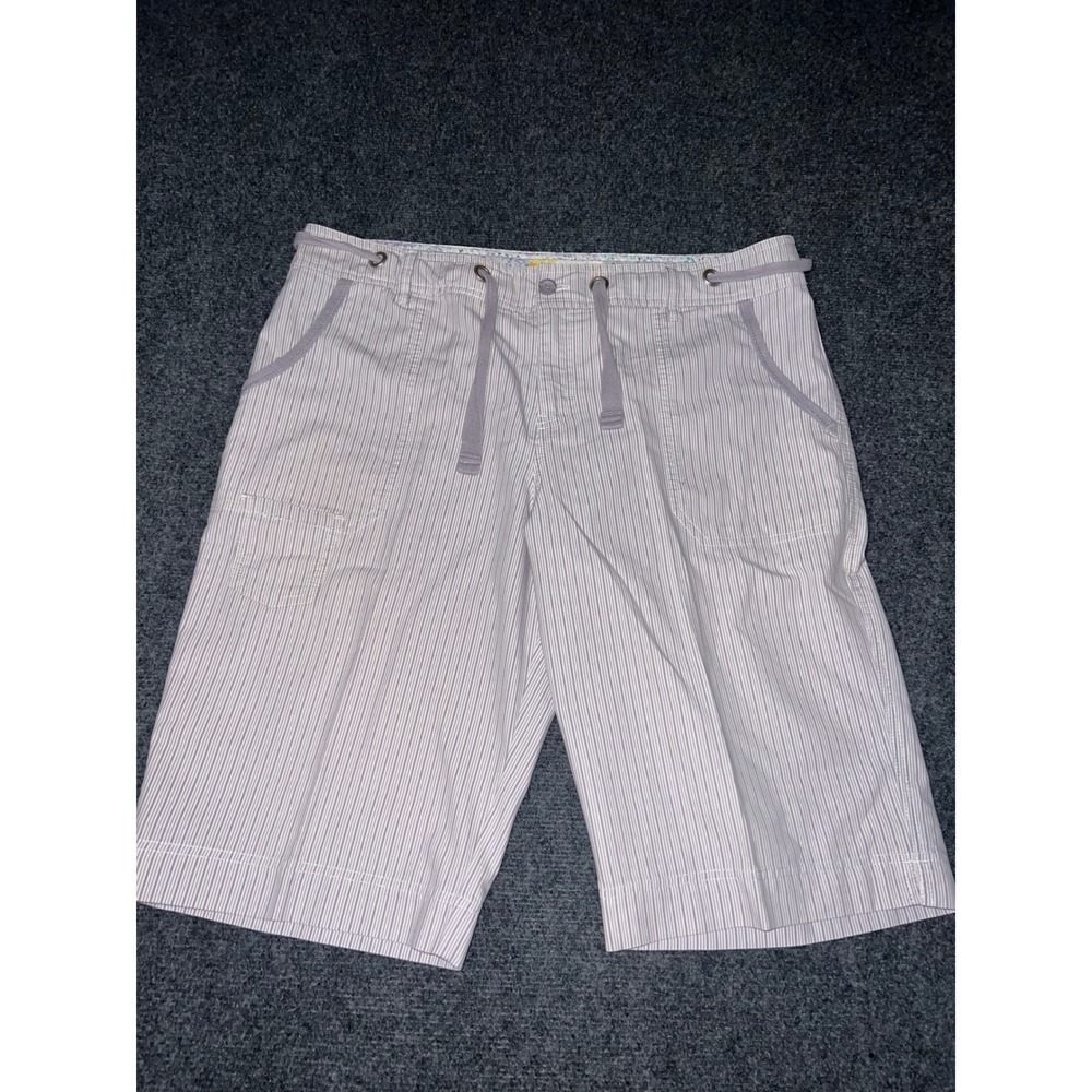 Weatherproof Women Purple White Striped Bermuda Shorts Size 12 Drawstring Cotton